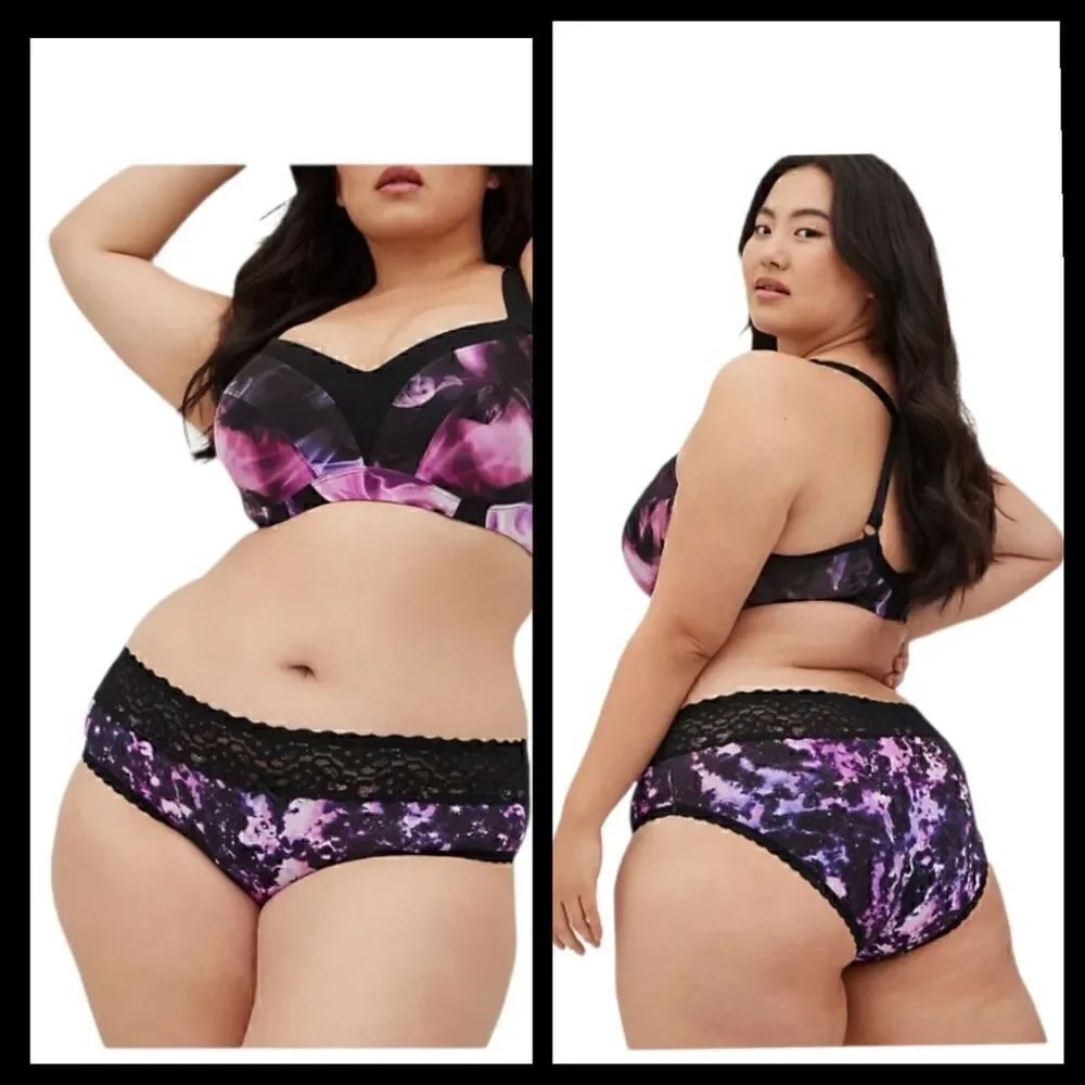 5X 28W Torrid Purple Hipster Panty Tie Dye Galaxy Space Wide Lace Band Mid Rise